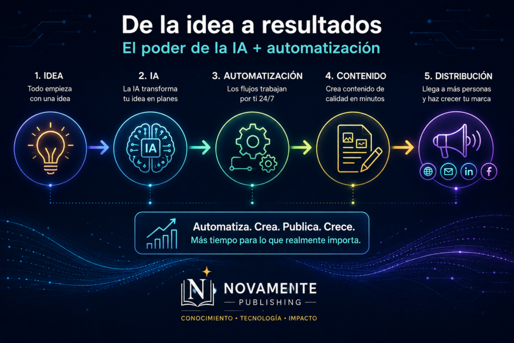 Flujo de trabajo con inteligencia artificial desde la creación y automatización hasta la distribución de contenido
